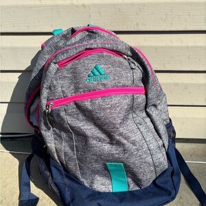 Adidas Gray and Blue Backpack with Pink Accents